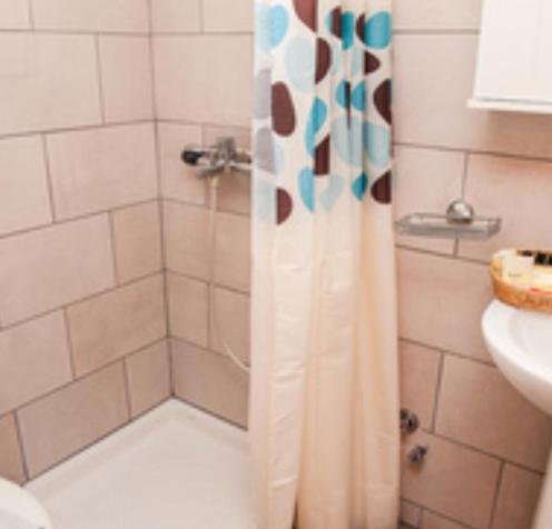 阿尔戈斯托利翁Summer Garden Αpartments & Studios的浴室内配有淋浴帘。