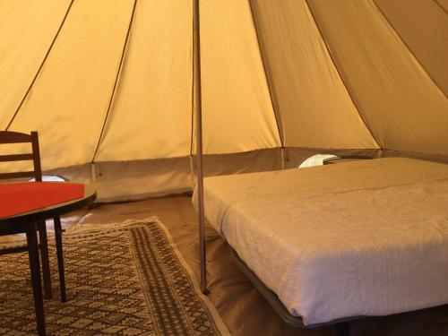 MellionnecEcoCamping d Hacadour的帐篷内一间卧室,配有一张床