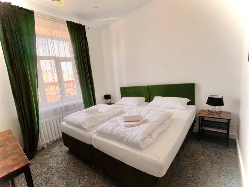 考纳斯Green apartments Easy Kaunas的一张大床,位于带大窗户的房间里