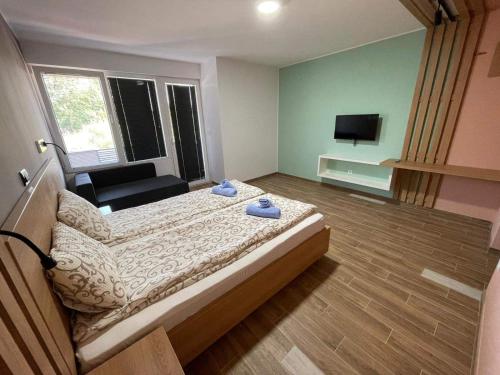 大格拉迪什泰Siesta Srebrno Jezero的小房间设有床和电视