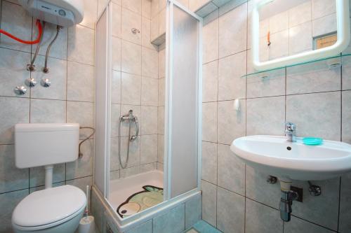 利缇纳Apartmani Branka的一间带卫生间和水槽的小浴室