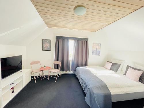 腓特烈港aday - Frederikshavn City Center - Room 2的一间卧室配有一张床和一台平面电视