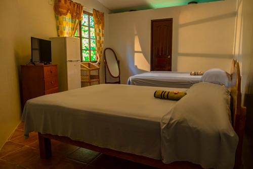 La PintadaLa Pintada Inn的一间卧室设有两张床、一台电视和一扇窗户。