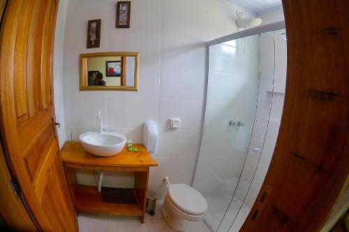 邦雅尔丁-达塞拉Pousada Gianisella的浴室配有卫生间、盥洗盆和淋浴。