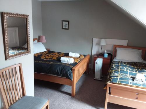爱丁堡The City Braveheart的一间卧室配有两张床、镜子和椅子