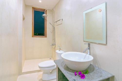 会安hoi an center town的一间带水槽、卫生间和镜子的浴室
