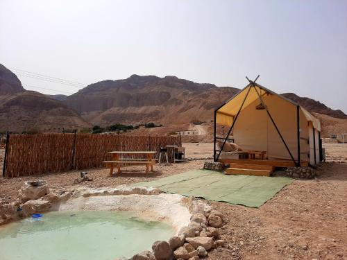 Metsoke DragotTRANQUILO - Dead Sea Glamping的沙漠中的帐篷,有水池