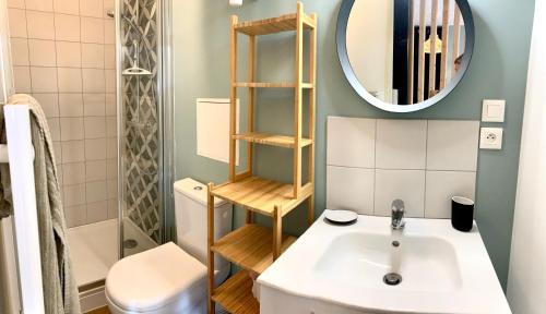 阿让LE DUMON 6 - Studio NEUF CALME - WiFi - GARE 200m的一间带水槽、镜子和卫生间的浴室