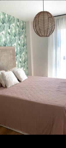 科尔多瓦Cordoba Luxury Home的一间卧室配有一张带粉色毯子的大床