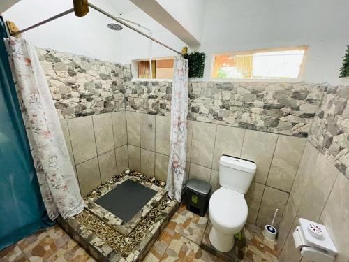 希门尼斯港Casa Nativa CR的带淋浴和卫生间的浴室。