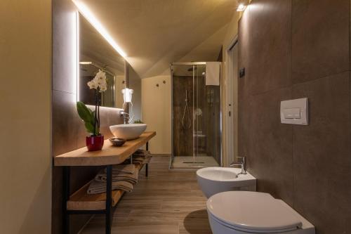 阿尔库阿佩特拉尔卡Borgo Petrarca的一间带水槽、卫生间和淋浴的浴室