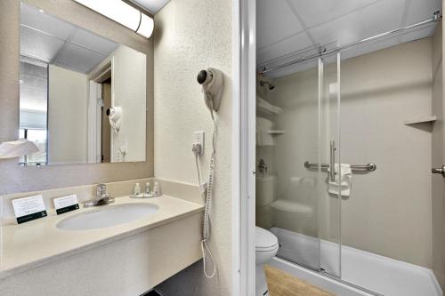 尼亚加拉瀑布瀑布品质套房酒店的一间带水槽、淋浴和卫生间的浴室