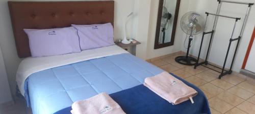 伊察DEL VALLE HOUSE II的一间卧室配有一张床,上面有两条毛巾