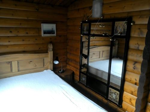 特兹西尼德Shifty Chicken Shack的小木屋内一间卧室配有两张双层床
