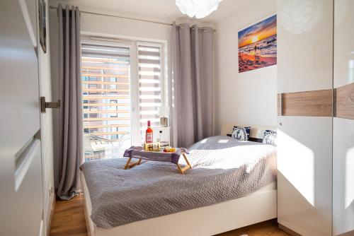 科沃布热格apartament ALINA的一间小卧室,配有床和窗户