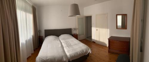 AchelDe Lelie的卧室配有白色的床,铺有木地板