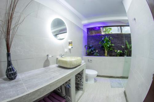 福尔图纳Residencias Arenal的一间带水槽和卫生间的浴室以及窗户。