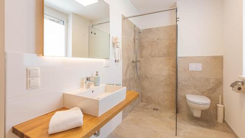 陶普利茨Alpine Appartement Top 4 by AA Holiday Homes的一间带水槽、卫生间和淋浴的浴室
