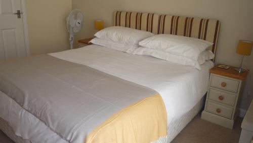 斯坦福德小附楼住宿加早餐旅馆的一张带白色床单和枕头的床以及床头柜