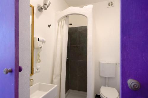 卡莫利Monolocale Fattorialmare Viola的浴室配有白色卫生间和淋浴。