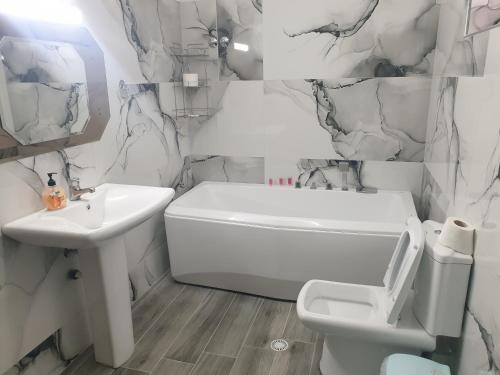 戈里察Jordhani's House的白色的浴室设有水槽和卫生间。