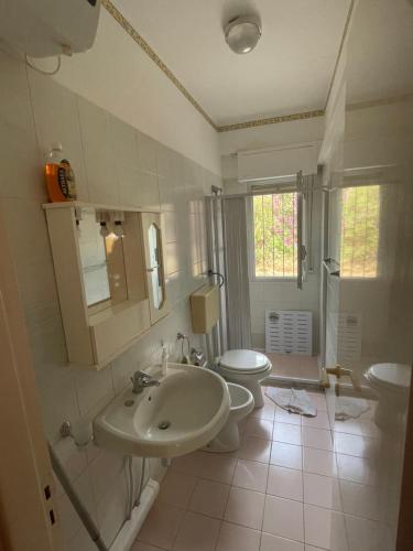 里贝拉Accogliente Appartamento Costa Makauda的白色的浴室设有水槽和卫生间。