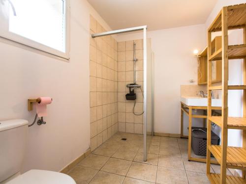 Labastide-de-ViracVilla La Lauze的带淋浴和卫生间的浴室
