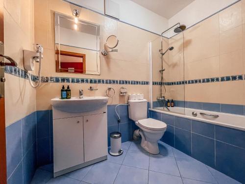鲁哈科维斯Gizela的蓝色和白色的浴室设有水槽和卫生间