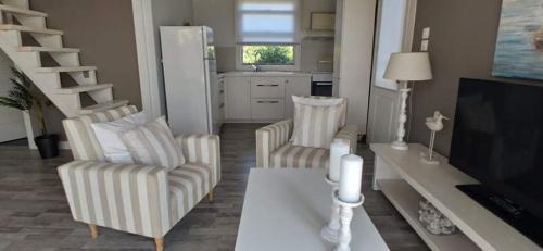阿莫利亚尼岛Alos的客厅配有两把椅子和电视