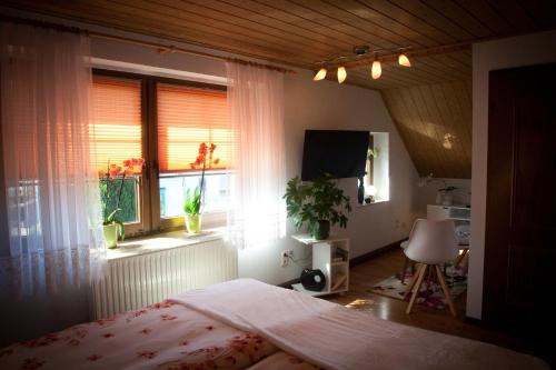 ThumGästezimmer im Grünen Haus的一间卧室设有一张床和一个窗口