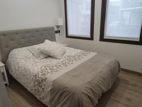 阿吉拉尔日波奥Apto. Completo, La Ribera的卧室内的一张床位,设有两个窗户