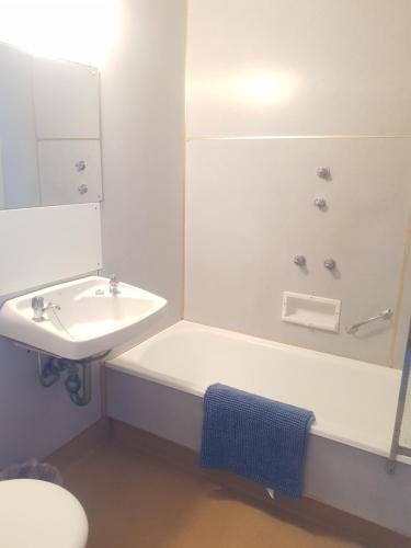 达格维尔Northern Wairoa Hotel的浴室设有水槽、浴缸和镜子