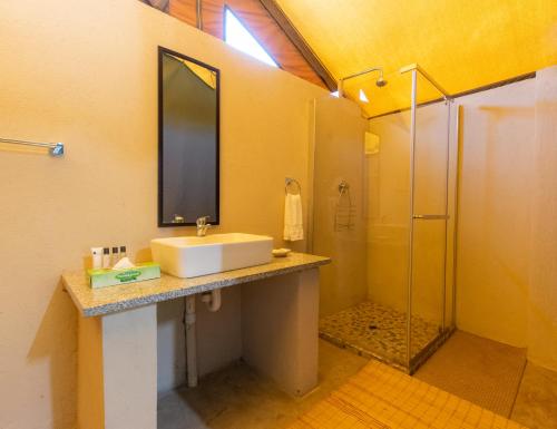 雾观Lions Rock Rapids - Luxury Tented Camp的一间带水槽和淋浴的浴室