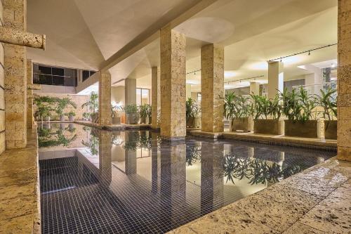 卡塔赫纳Madisson Boutique Hotel Cartagena的大堂设有植物游泳池