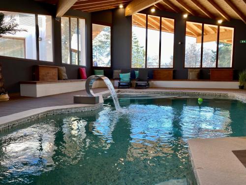 圣若里奥勒普雷杜拉克酒店的一座带喷泉的游泳池