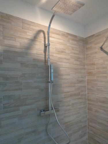 拉弗雷切Appartement 70m2 hyper centre avec baignoire balnéo的浴室内带软管的淋浴