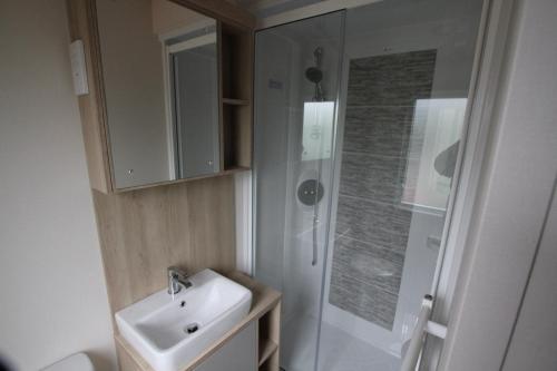 Luxury 2 bedroom caravan in stunning location的一间浴室