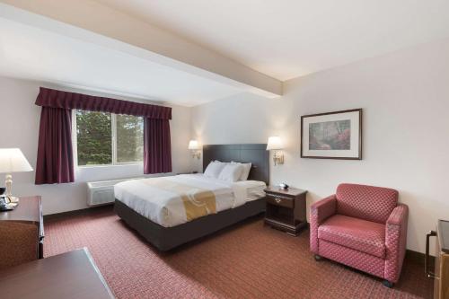 贝灵厄姆贝灵厄姆格兰德套房品质酒店的配有一张床和一把椅子的酒店客房