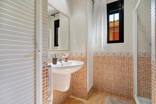 奇克拉纳－德拉弗龙特拉Casa rural El Campo的一间带水槽和淋浴的浴室