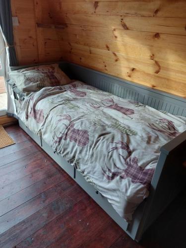 SkailPod 4的木墙客房的一张床位
