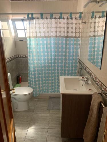 圣地亚哥海滩Casa Gran Sol, La Gomera的浴室配有卫生间、盥洗盆和淋浴。