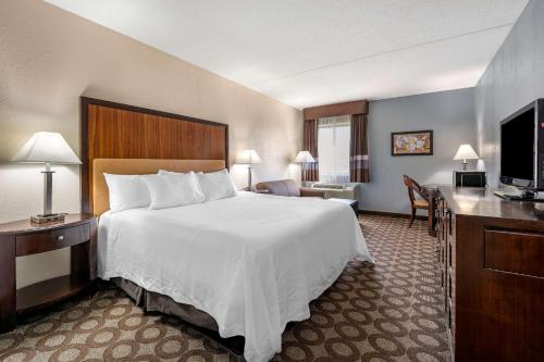拉法叶Econo Lodge Inn & Suites的酒店客房设有一张大床和一台电视。