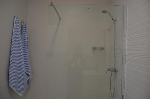 加的斯APARTAMENTO LUPA的浴室里设有玻璃门淋浴