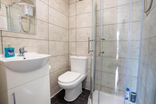BuckinghamshireNo 02 Studio Flat Available near Aylesbury Town Station的浴室配有卫生间、盥洗盆和淋浴。