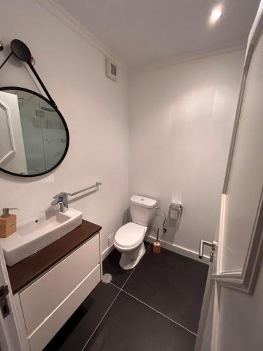 沙尔内卡Condomínio Del Rey的一间带卫生间、水槽和镜子的浴室
