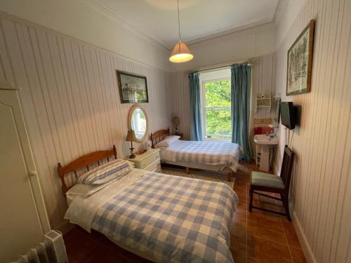 穆林加尔Glenmore House B&B Mullingar的一间卧室设有两张床、一个水槽和一个窗口