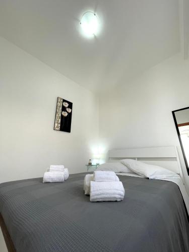 利卡斯戴勒Appartamenti Le Castella的一间卧室配有一张带两条白色毛巾的床