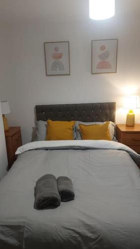 KentWhite Shelf Dartford House的一间卧室配有一张大床和两个枕头