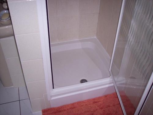 奇德尔蝴蝶旅馆的浴室里设有玻璃门淋浴