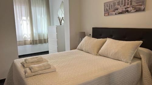 科尔多瓦Apartamento Puente Romano的一间卧室配有一张床,上面有两条毛巾